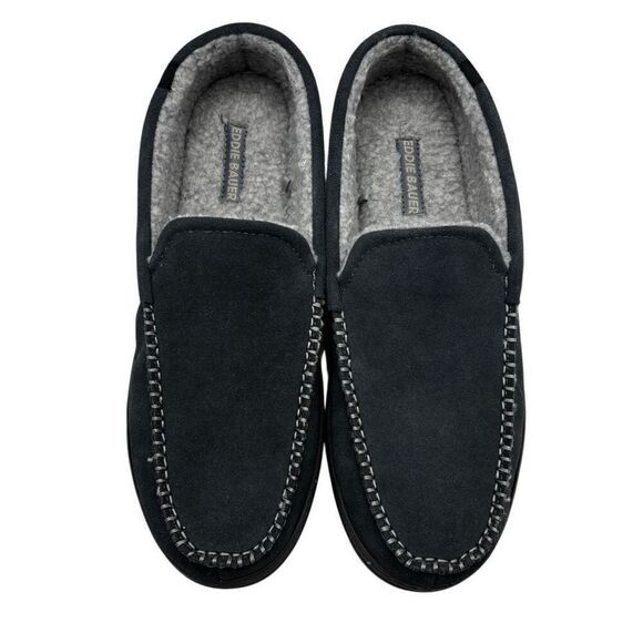 Eddie Bauer Men’s Loudon Suede Memory Foam Faux Fur Slipper Navy Blue 13 XXL - Picture 1 of 9